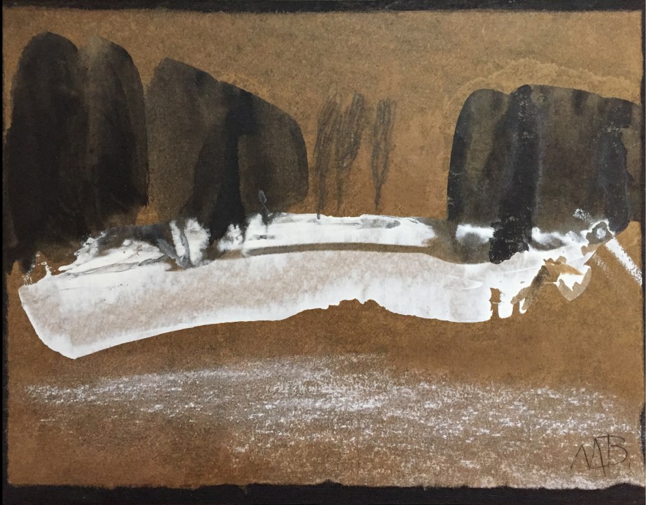 8 x 10 '', ink, gesso and other mediums on kraft paper, mounted on wood panel